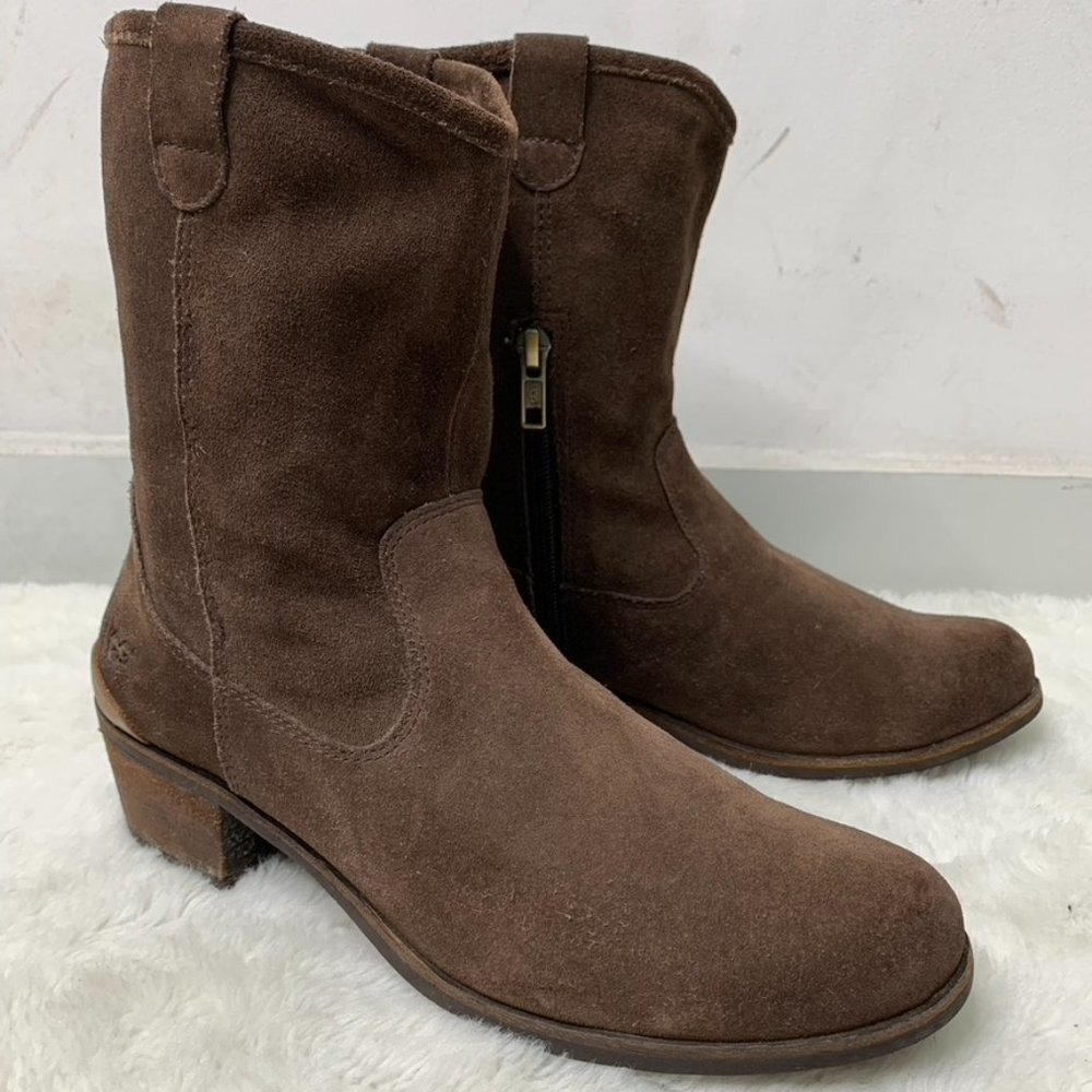 UGG 1009198 Briar Suede Brown Leather Short Boots Size 8.5